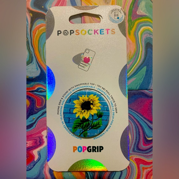 Popsocket Sunflower Graffiti on blue brick. - Picture 2 of 3